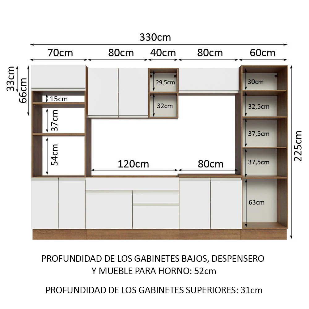 Combo completo de Cocina 330cm Marrón/Blanco Glamy Madesa 03 - Image 2