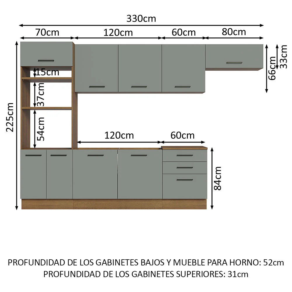 Combo completo de Cocina 330cm Marrón Gris Agata 01 - Image 2