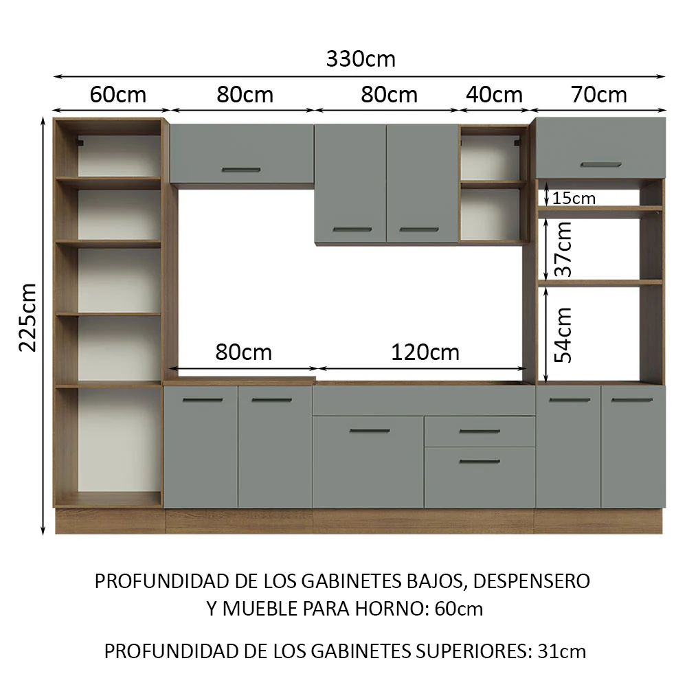Combo completo de Cocina 330cm Marrón/Gris Agata Madesa 02 - Image 3