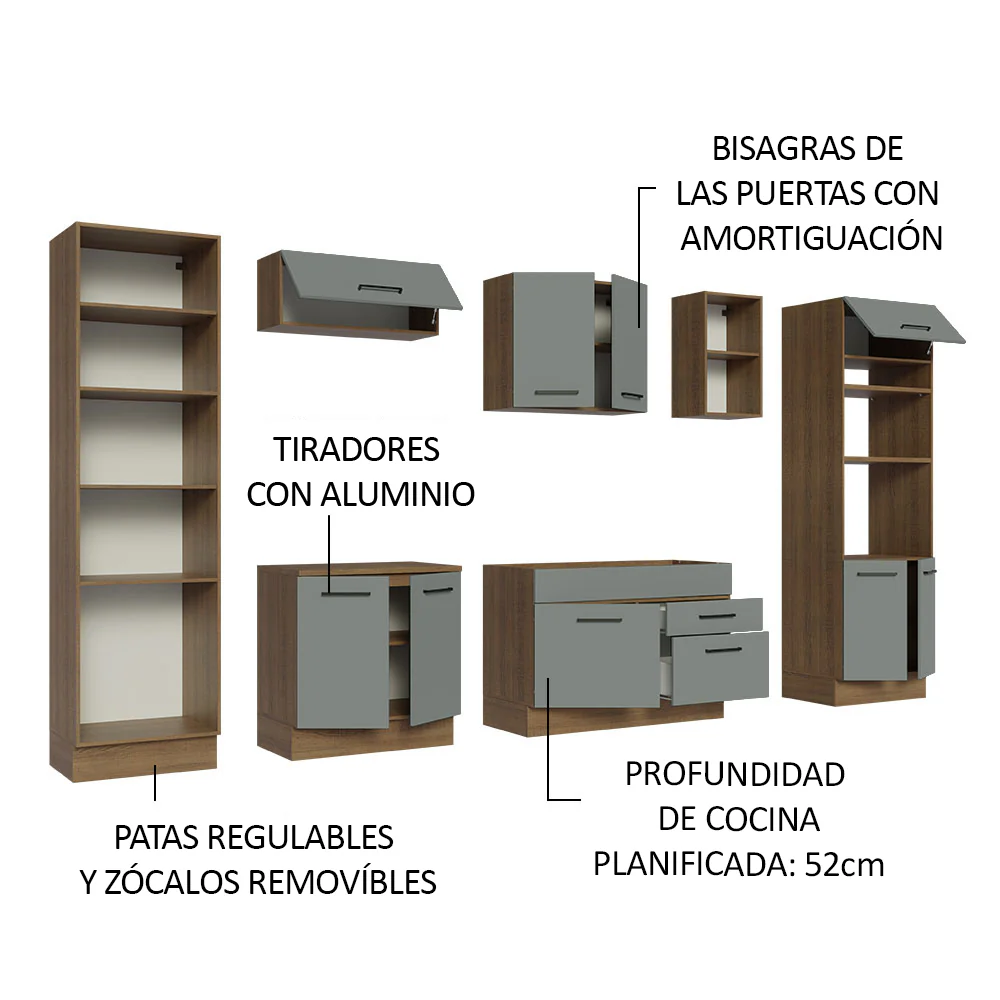 Combo completo de Cocina 330cm Marrón/Gris Agata Madesa 02 - Image 4