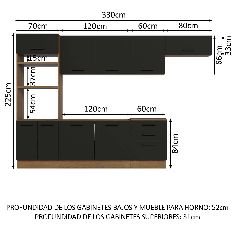 Combo completo de Cocina 330cm Marrón Negro Agata 01 - Image 2