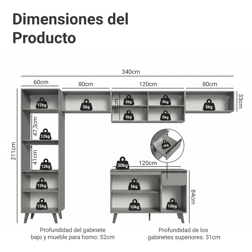 Combo Completo de Cocina 340 cm Gris Nice Madesa 01 - Image 2
