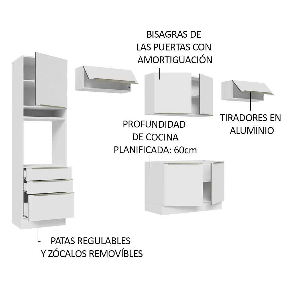 Combo Completo de Cocina 340 x 60 cm Blanco/Blanco Aterciopelado Lux Madesa 01 - Image 4