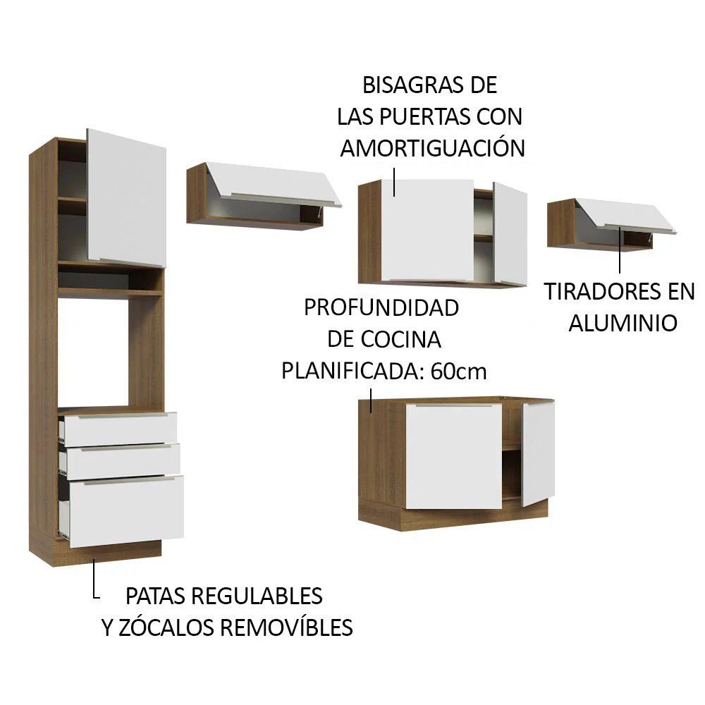 Combo Completo de Cocina 340 x 60 cm Marrón/Blanco Aterciopelado Lux Madesa 01 - Image 4