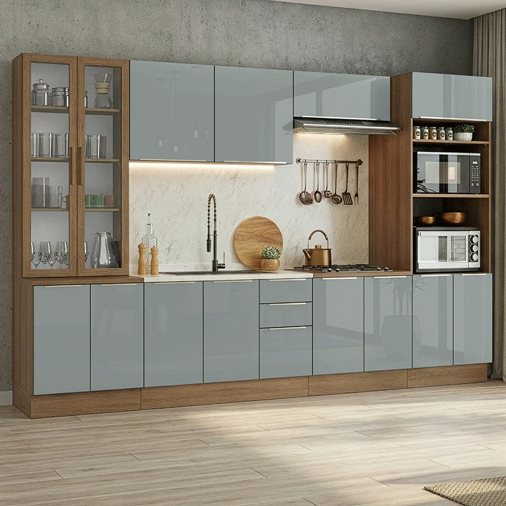 Combo completo de Cocina 340 x 60 cm Marrón/Gris Lux Madesa 04