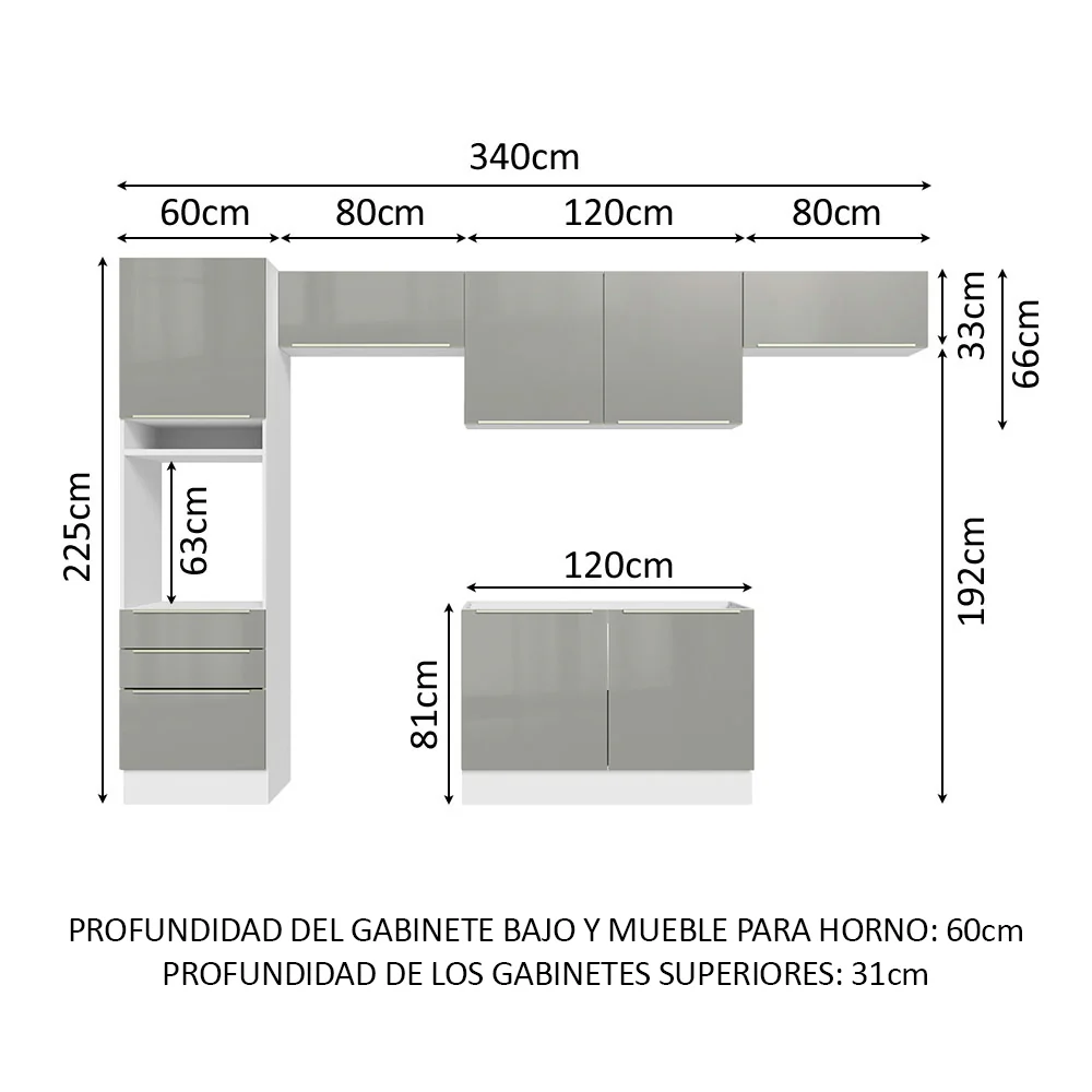 Combo completo de Cocina 340cm Blanco/Gris Lux Madesa 01 - Image 3