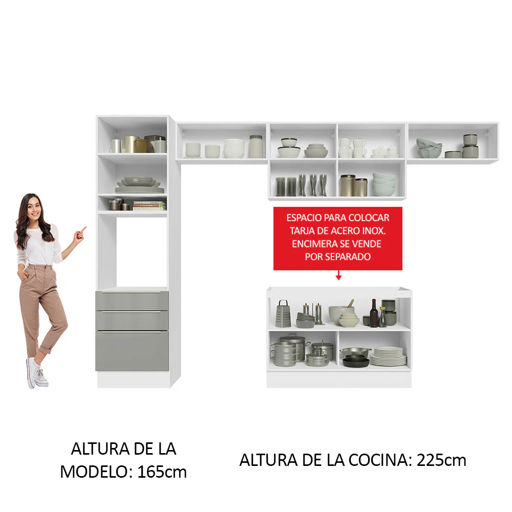 Combo completo de Cocina 340cm Blanco/Gris Lux Madesa 01 - Image 5