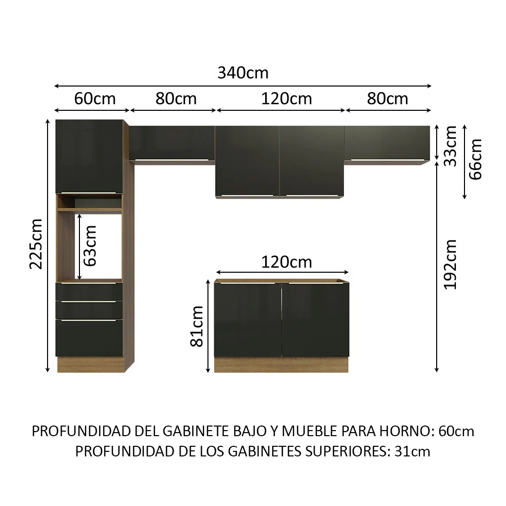 Combo completo de Cocina 340cm Marrón/Negro Lux Madesa 01 - Image 3