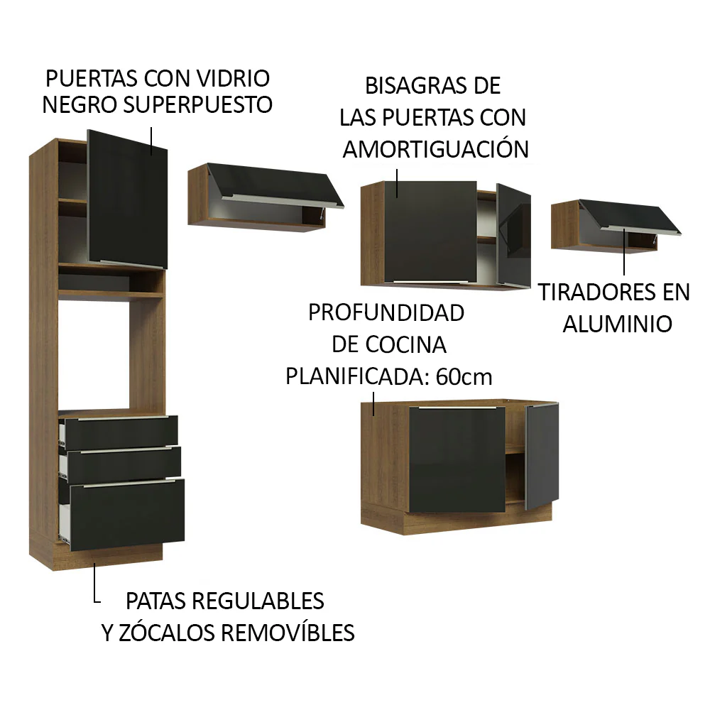 Combo completo de Cocina 340cm Marrón/Negro Lux Madesa 01 - Image 4