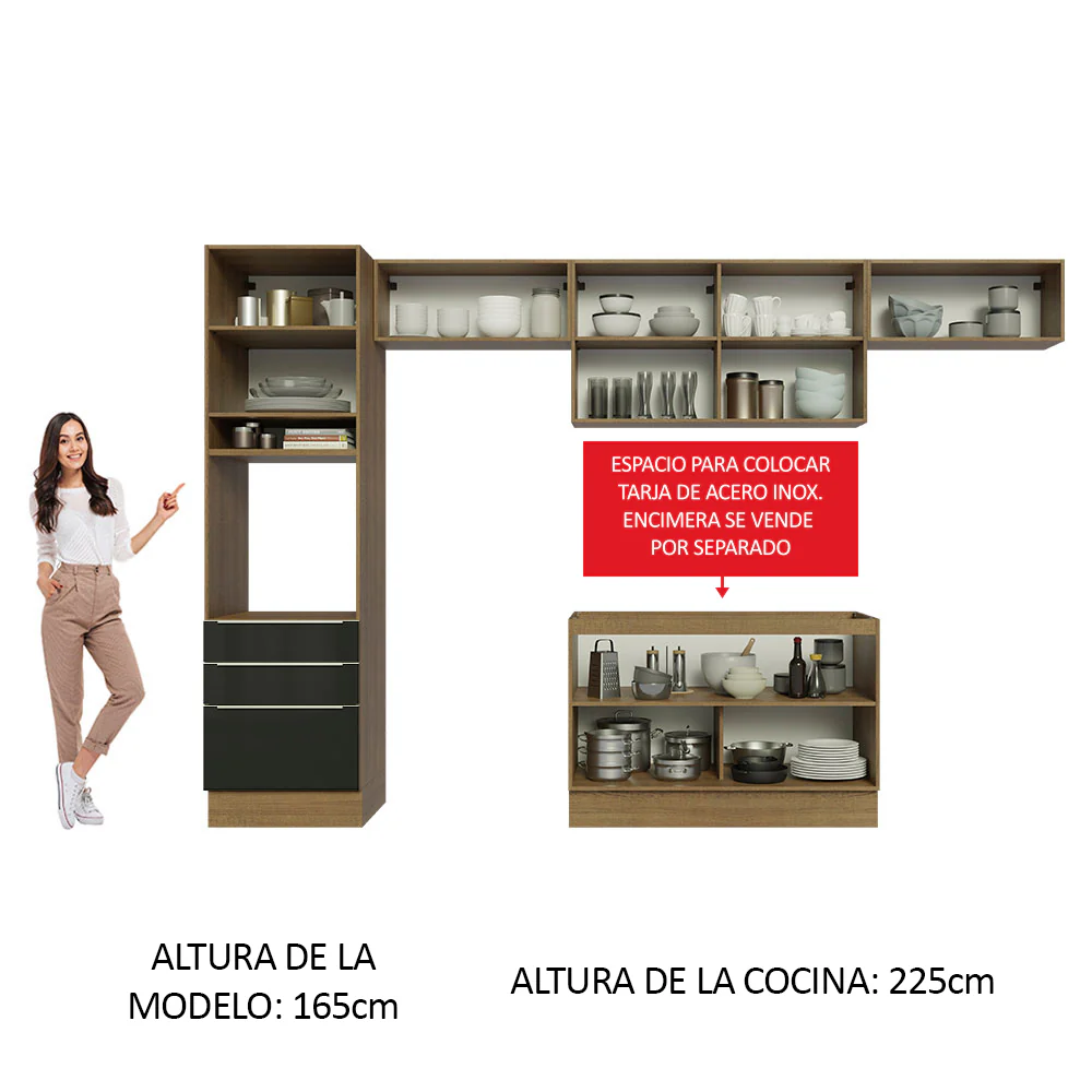Combo completo de Cocina 340cm Marrón/Negro Lux Madesa 01 - Image 5