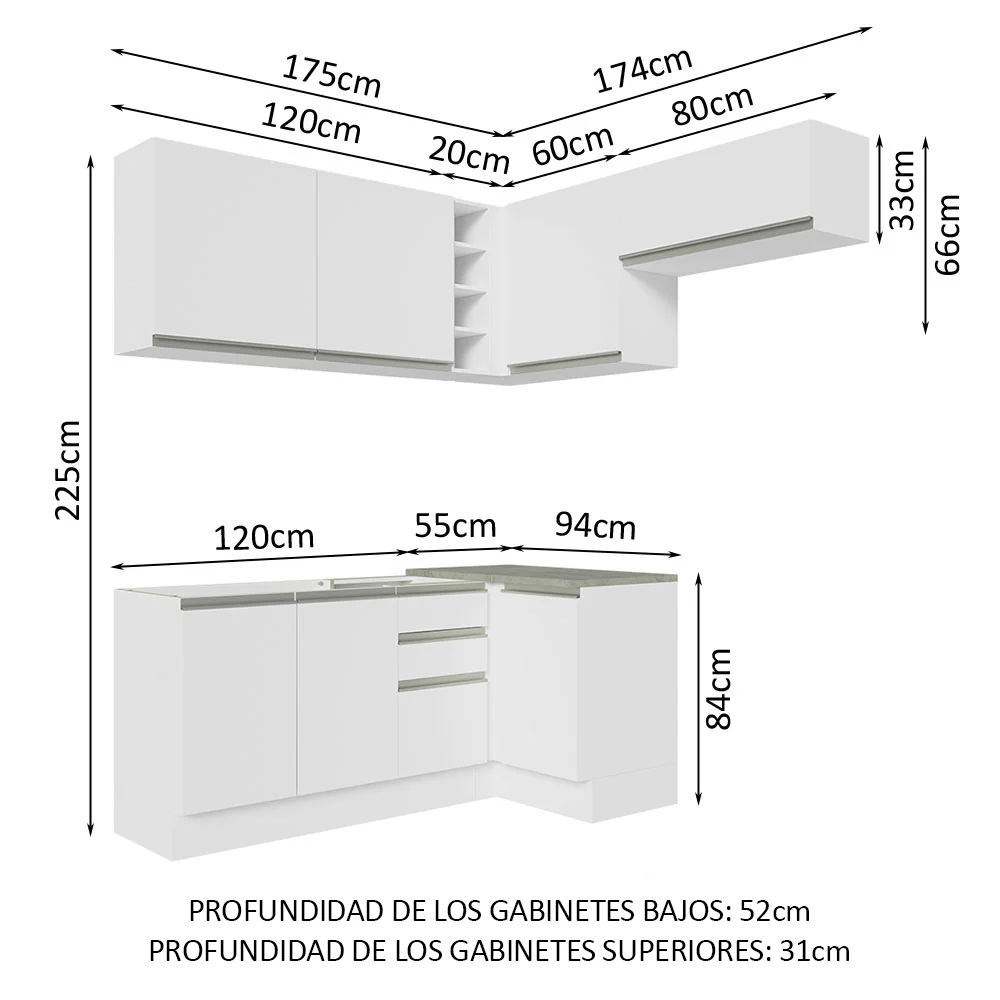 Combo completo de Cocina Esquinera 349cm Blanco Glamy Madesa - Image 3