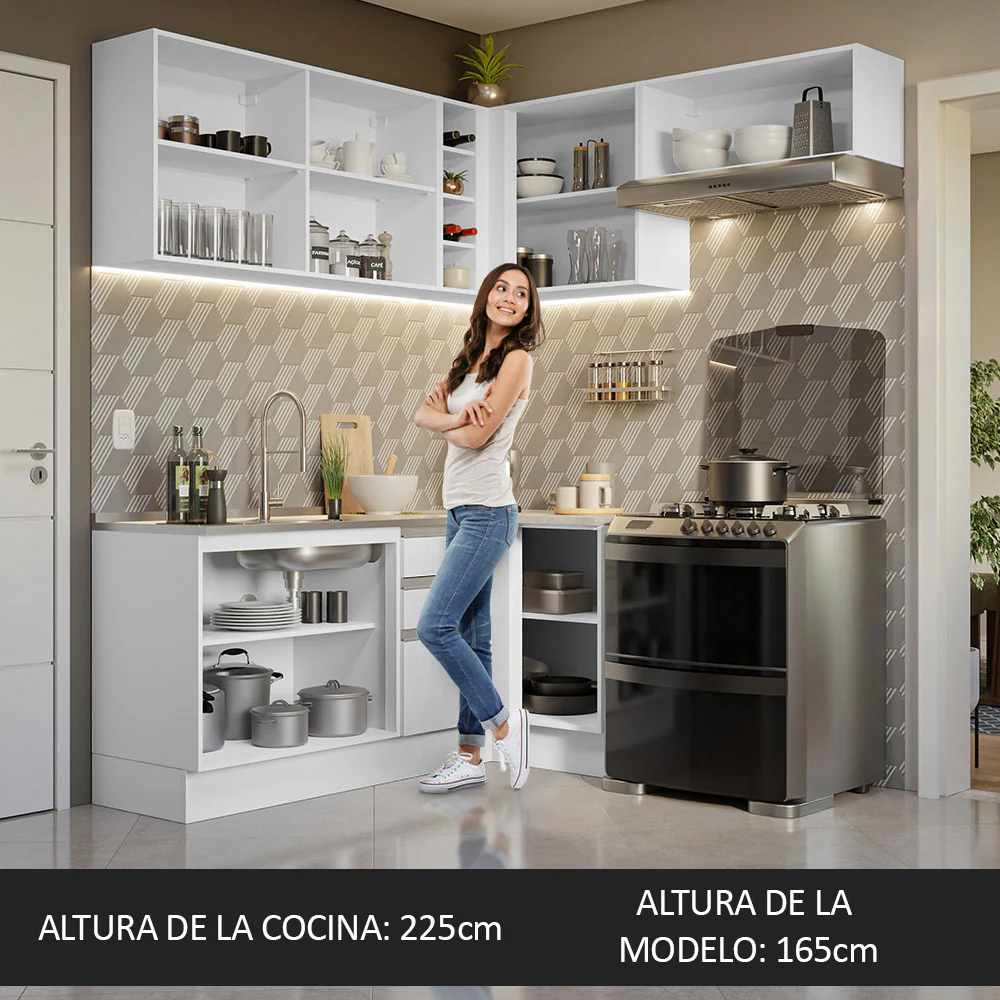 Combo completo de Cocina Esquinera 349cm Blanco Glamy Madesa - Image 6