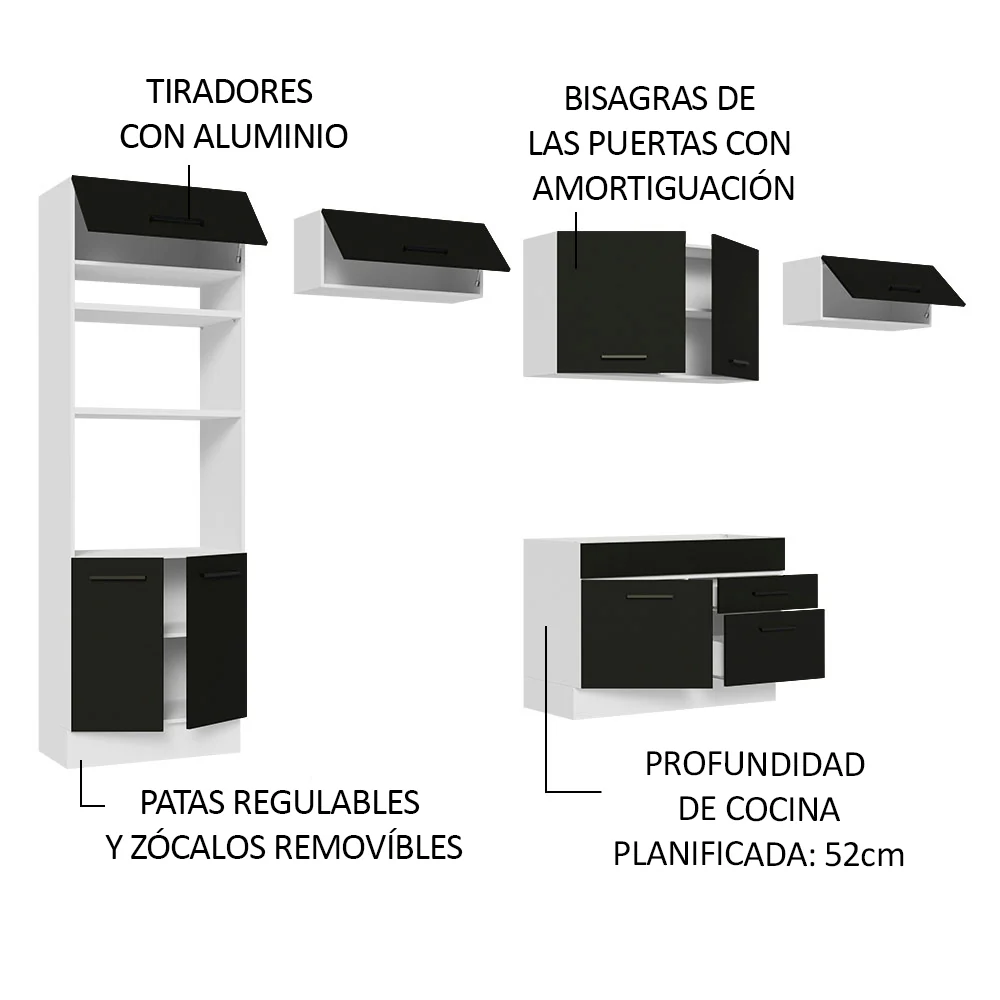 Combo Completo de Cocina 350 cm Blanco/Negro Agata Madesa 01 - Image 4