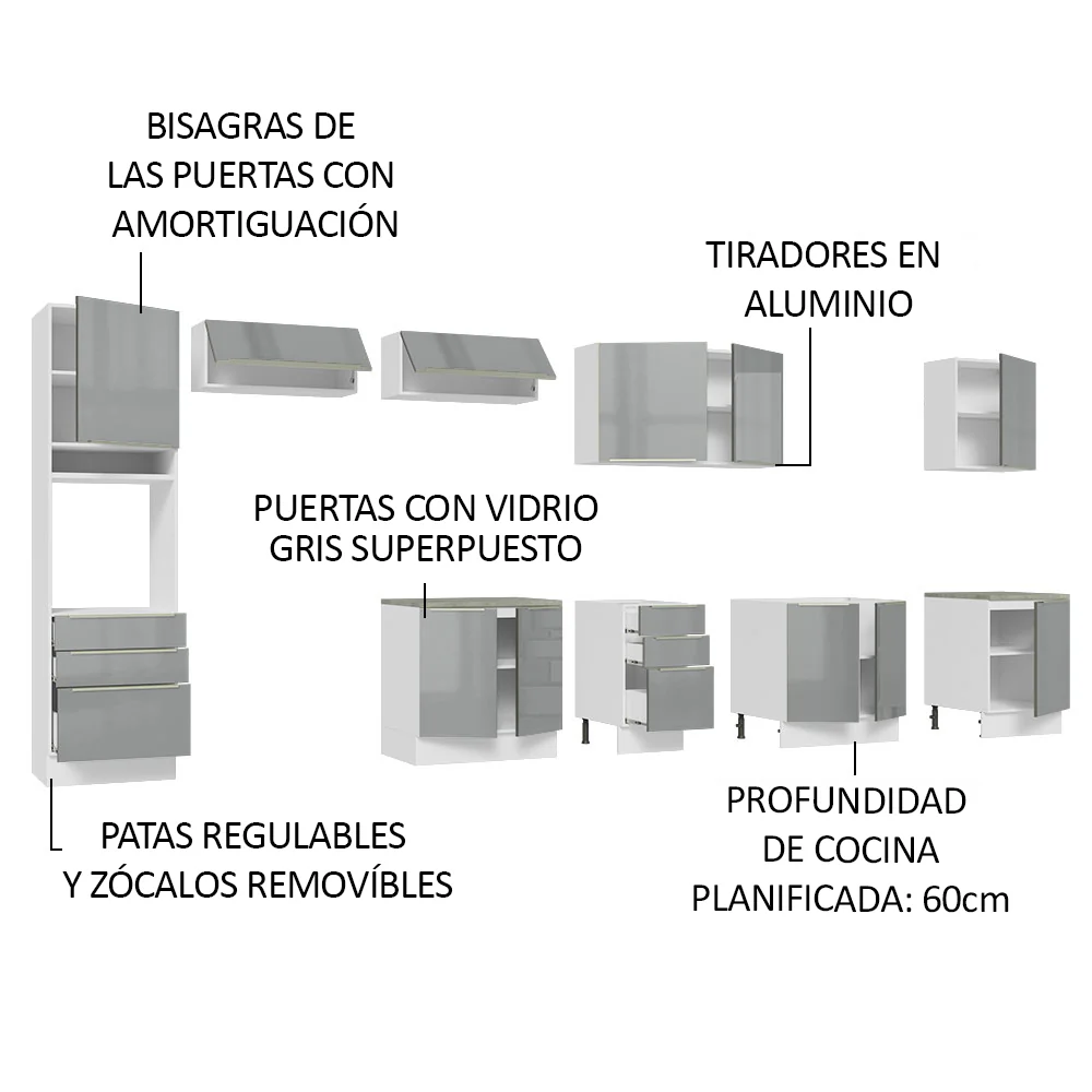 Combo completo de Cocina 400cm Blanco/Gris Lux da Thauane Madesa - Image 4