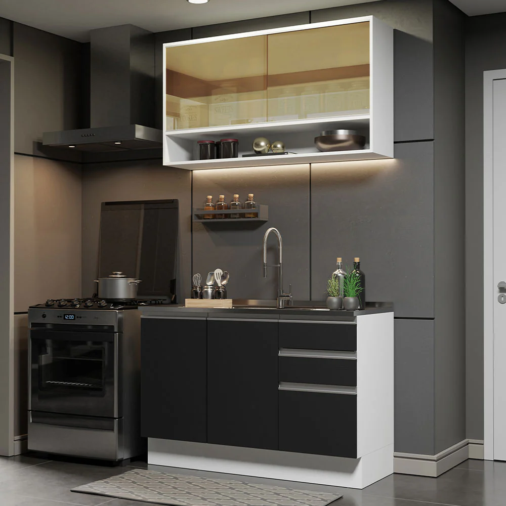 Combo de Cocina 120cm Glamy Madesa 02 Blanco/Negro