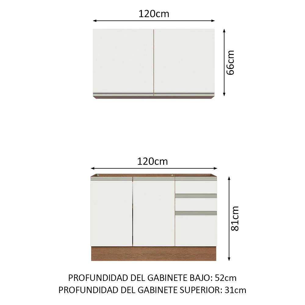 Combo de Cocina 120cm Glamy Madesa 03 Marrón/Blanco - Image 2