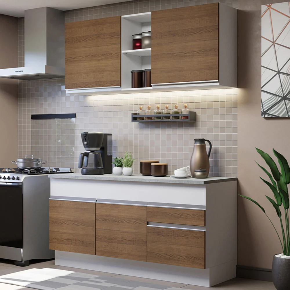Combo de Cocina 150cm Glamy Madesa 01 Blanco/Marrón