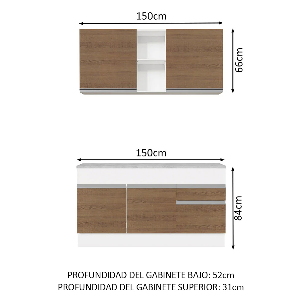 Combo de Cocina 150cm Glamy Madesa 01 Blanco/Marrón - Image 2