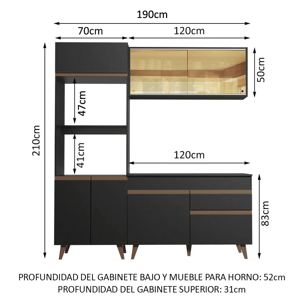 Combo de Cocina Compacta 190cm Reims Negro 02 - Image 2