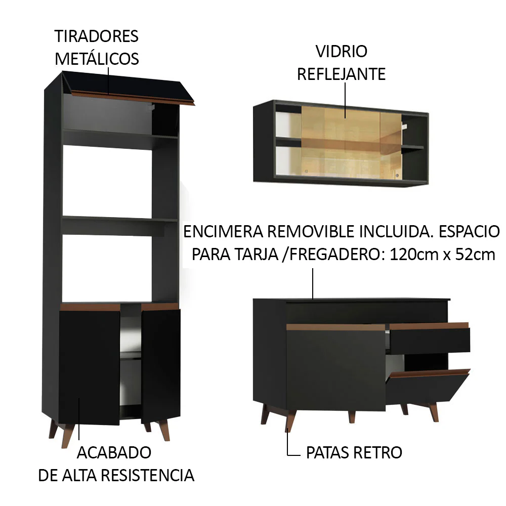 Combo de Cocina Compacta 190cm Reims Negro 02 - Image 4