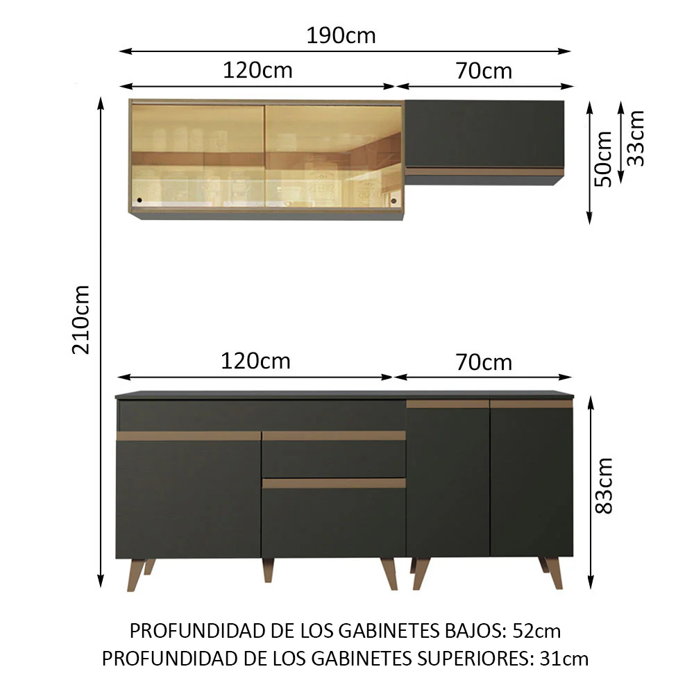 Combo de Cocina Compacta 190cm Reims Negro/Marrón 01 - Image 2