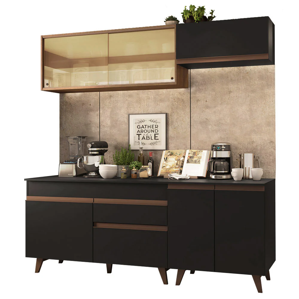 Combo de Cocina Compacta 190cm Reims Negro/Marrón 01 - Image 3