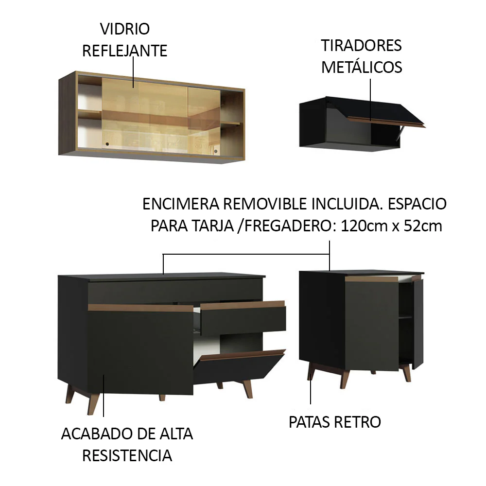 Combo de Cocina Compacta 190cm Reims Negro/Marrón 01 - Image 4