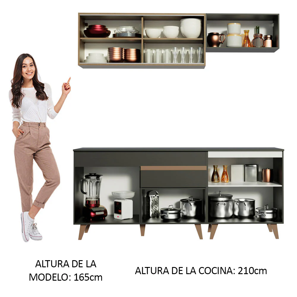 Combo de Cocina Compacta 190cm Reims Negro/Marrón 01 - Image 5