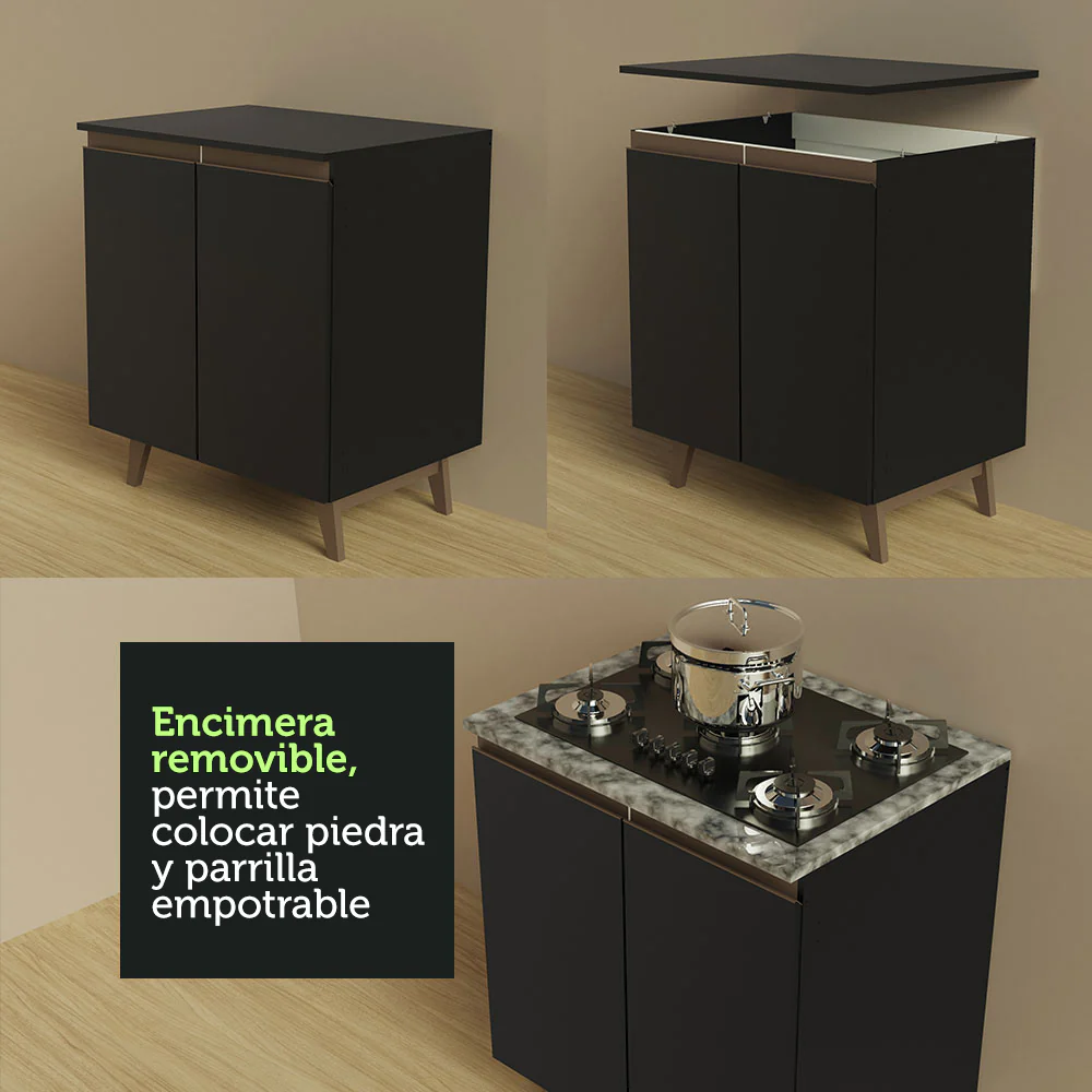 Combo de Cocina Compacta 190cm Reims Negro/Marrón 01 - Image 6