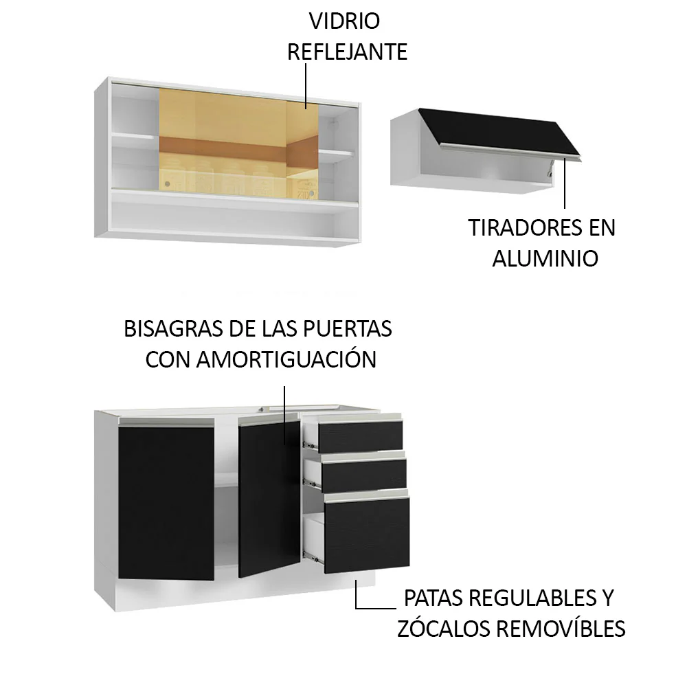 Combo de Cocina Madesa Glamy 200cm Blanco/Negro 08 - Image 4