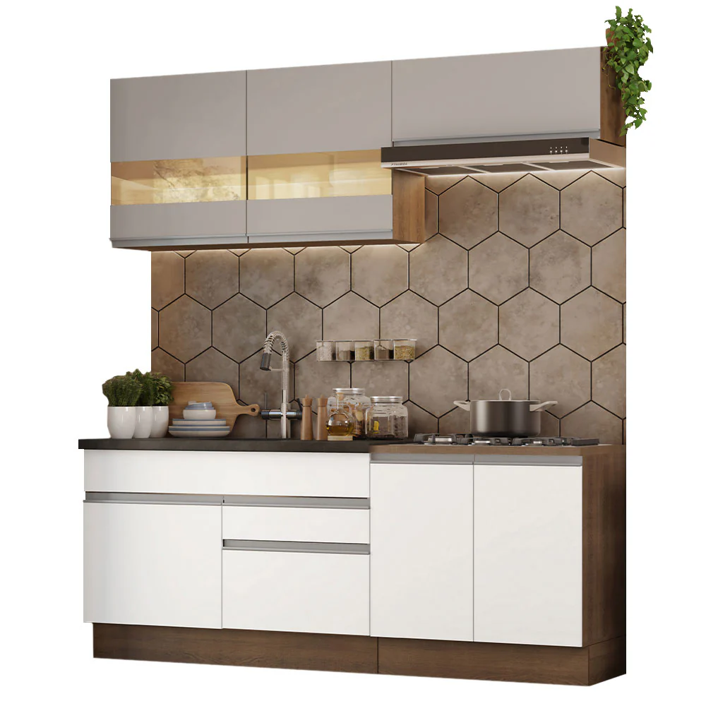 Combo de Cocina Madesa Glamy 200cm Marrón/Blanco/Crema 07 - Image 3