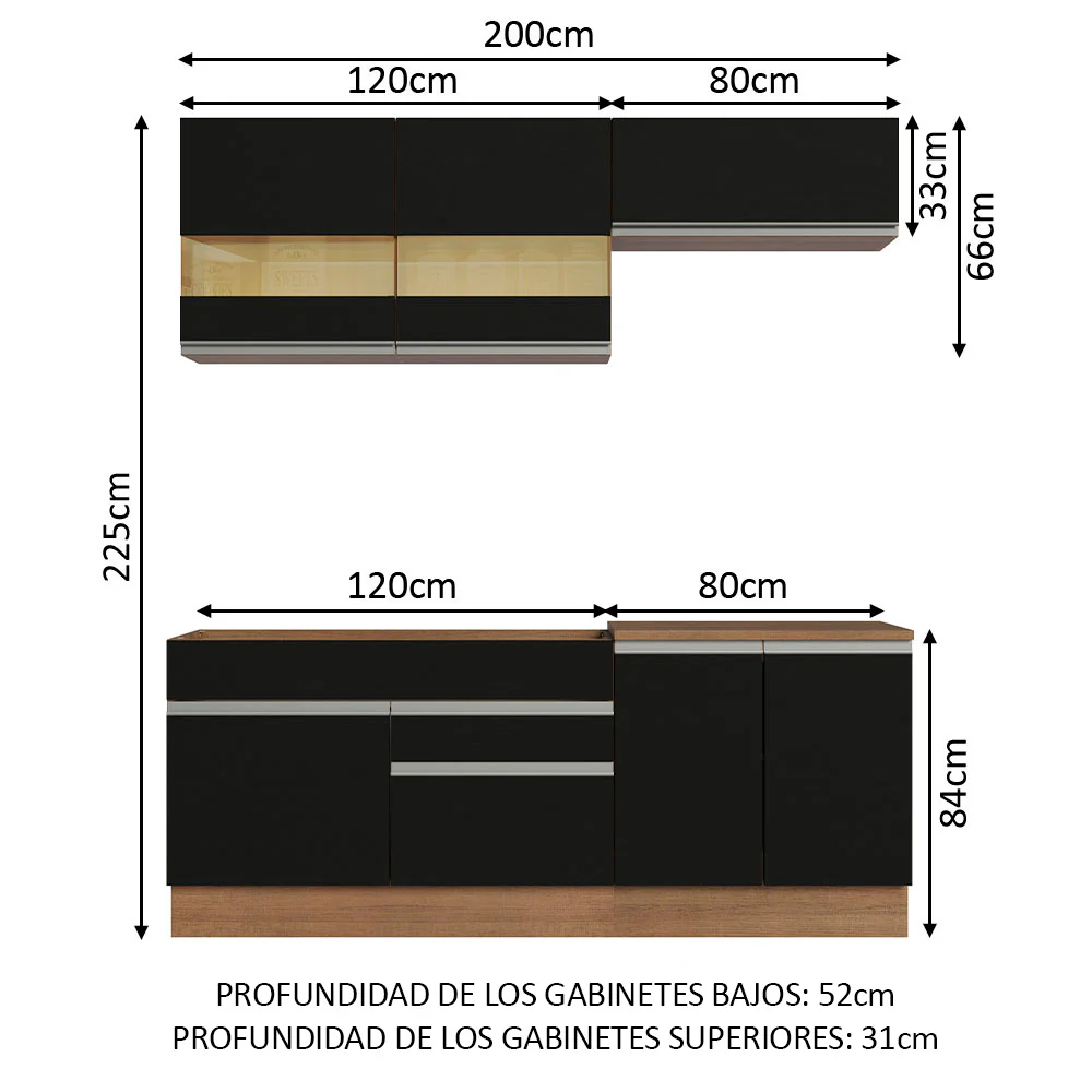 Combo de Cocina Madesa Glamy 200cm Marrón/Negro 07 - Image 2