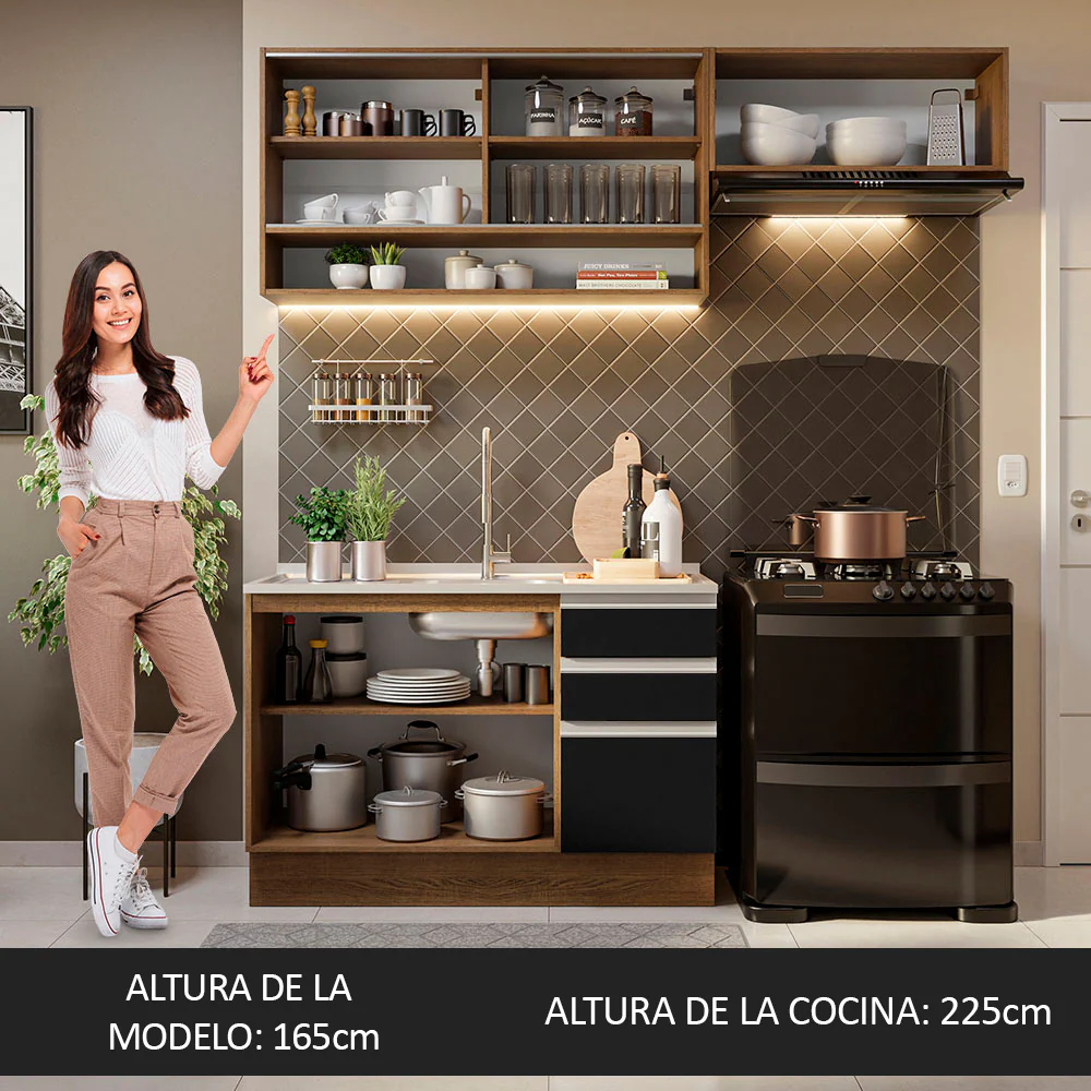Combo de Cocina Madesa Glamy 200cm Marrón/Negro 08 - Image 6