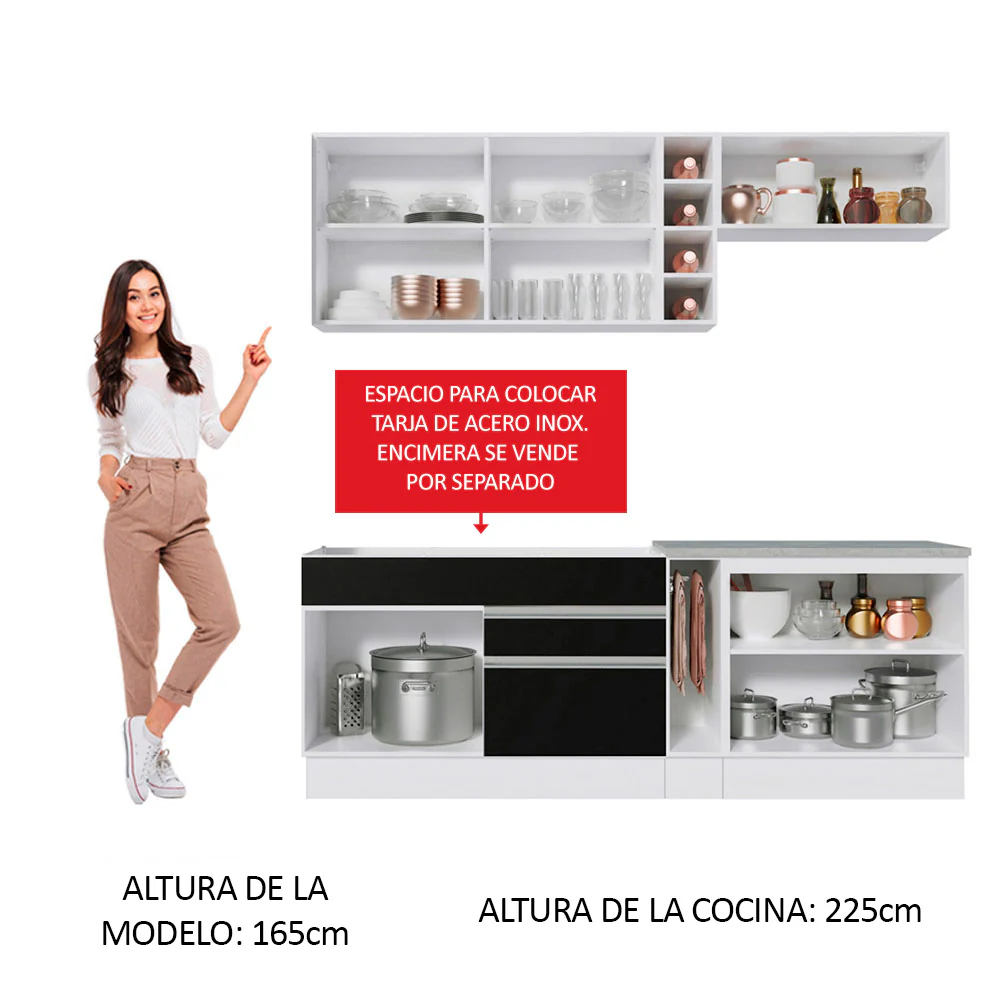 Combo completo de Cocina Compacta Madesa Glamy 220cm Blanco/Negro/Crema 02 - Image 4