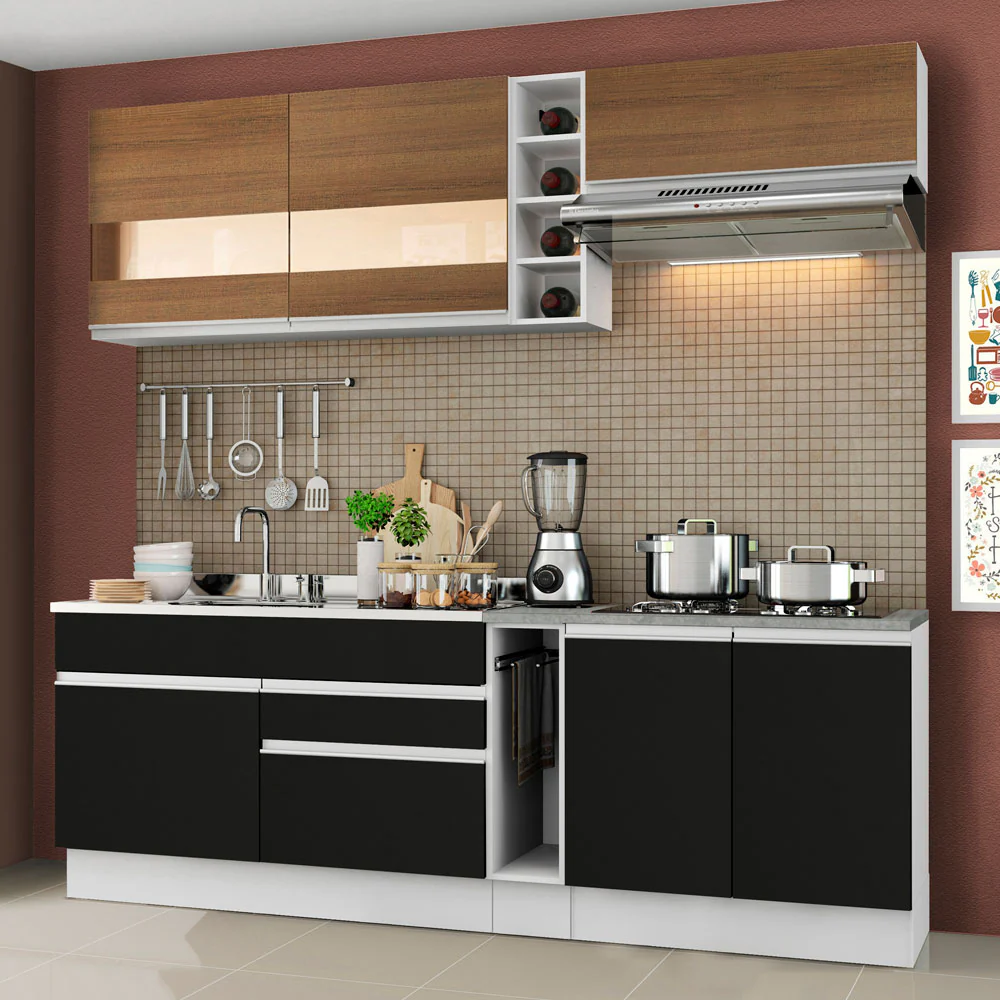 Combo completo de Cocina Compacta Madesa Glamy 220cm Blanco/Negro/Marrón 02