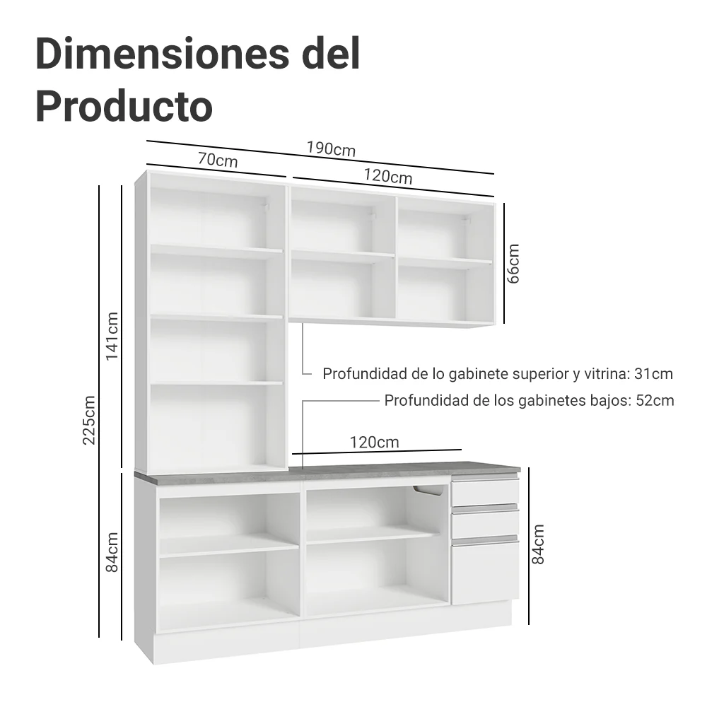 Combo de Cocina con Cristalero 190 cm Madesa Glamy BB 05 - Image 2