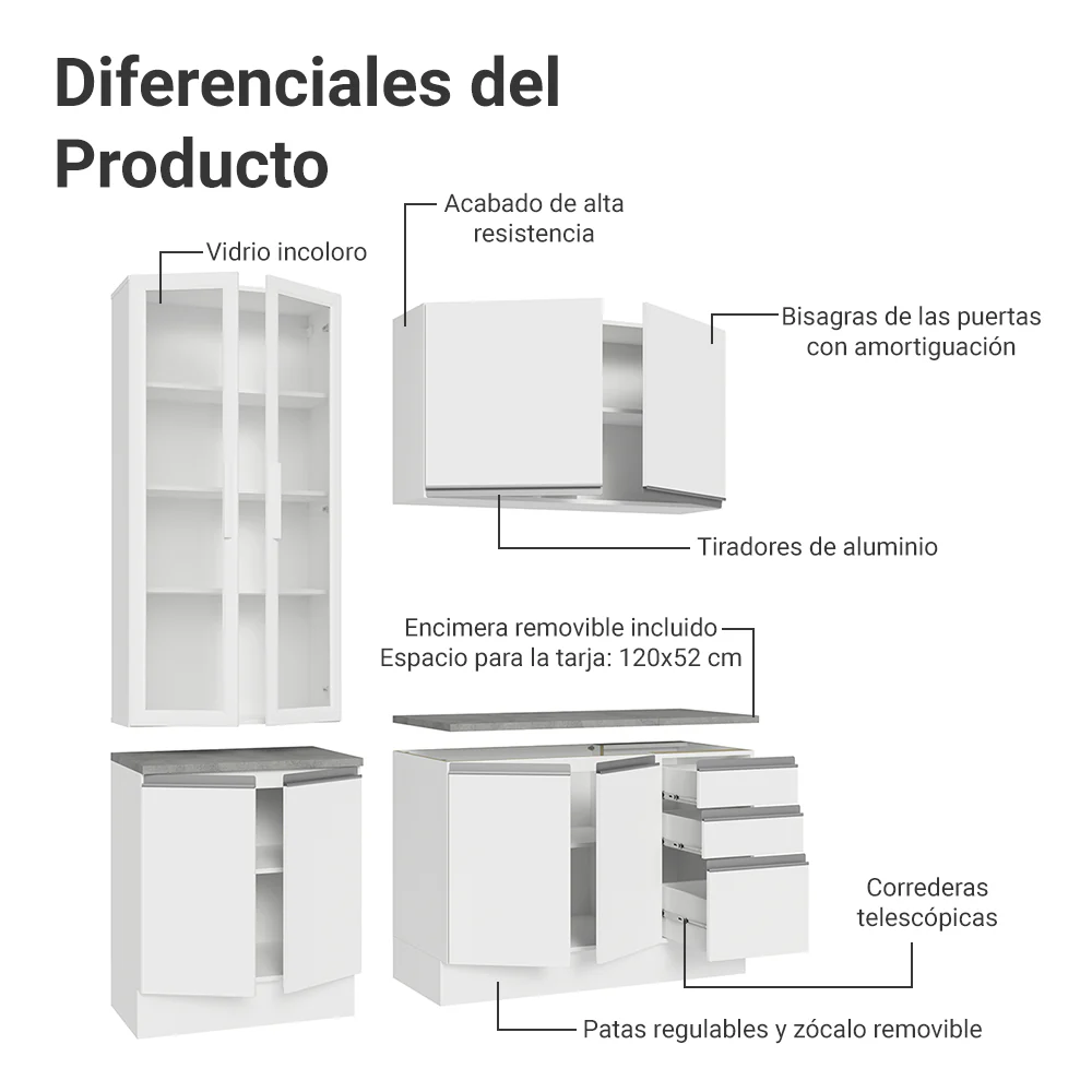 Combo de Cocina con Cristalero 190 cm Madesa Glamy BB 05 - Image 5