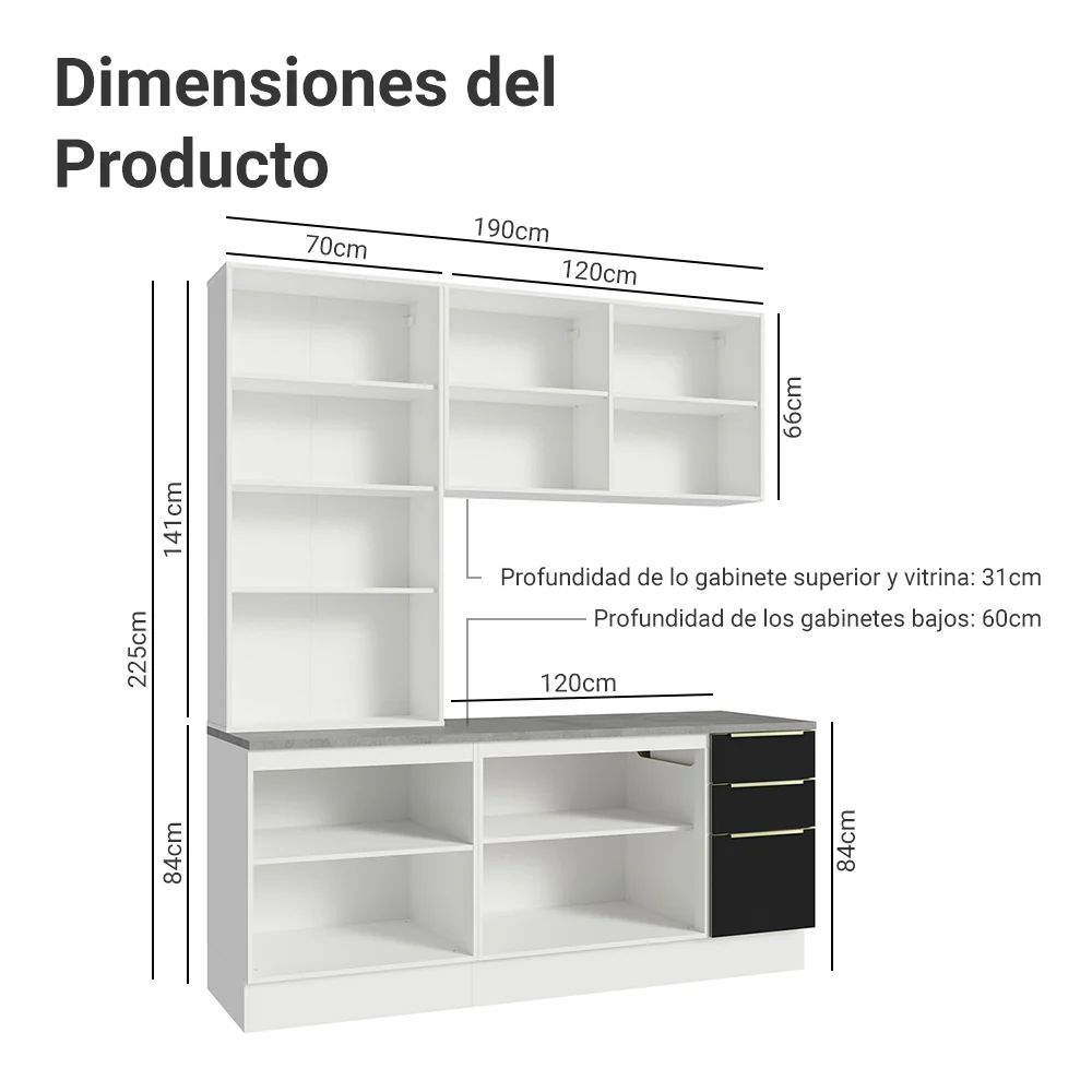 Combo de Cocina con Cristalero 190 cm Madesa Lux BN 02 - Image 2