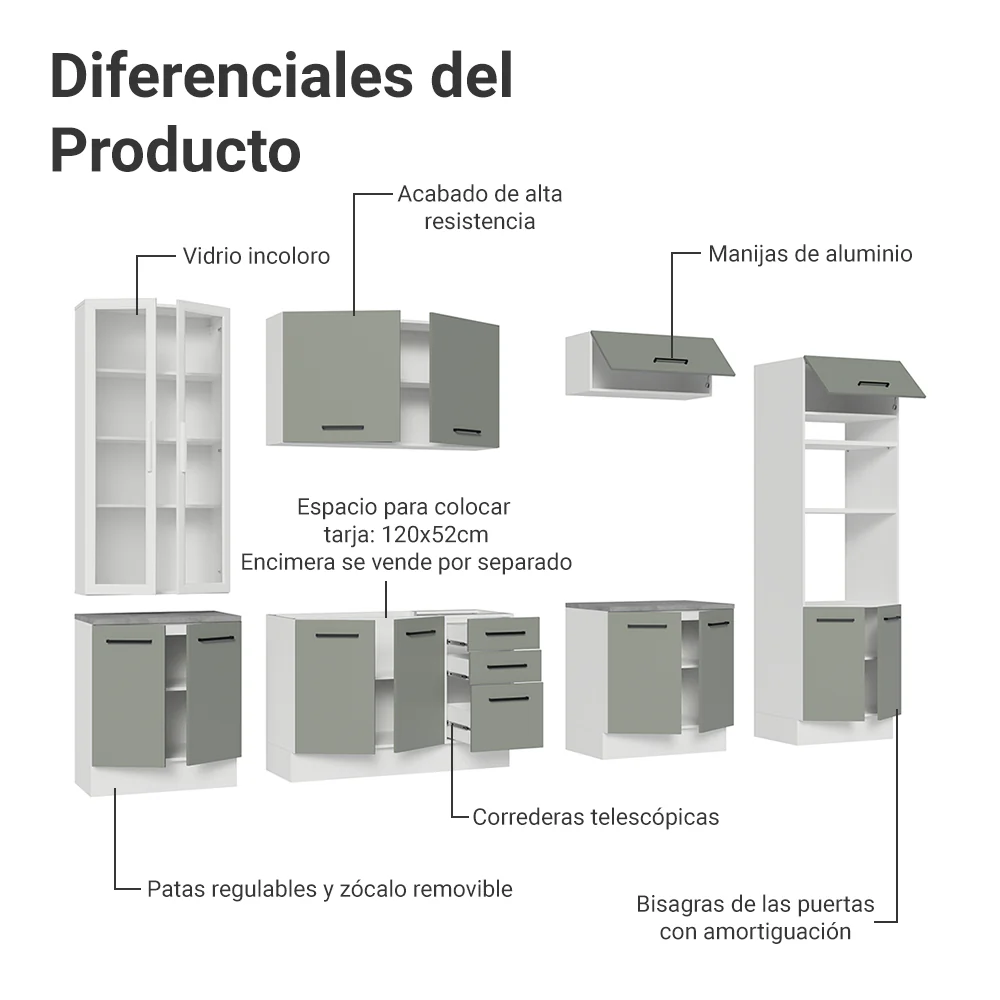 Combo completo de Cocina con Cristalero 340 cm Madesa Agata BG 01 - Image 4