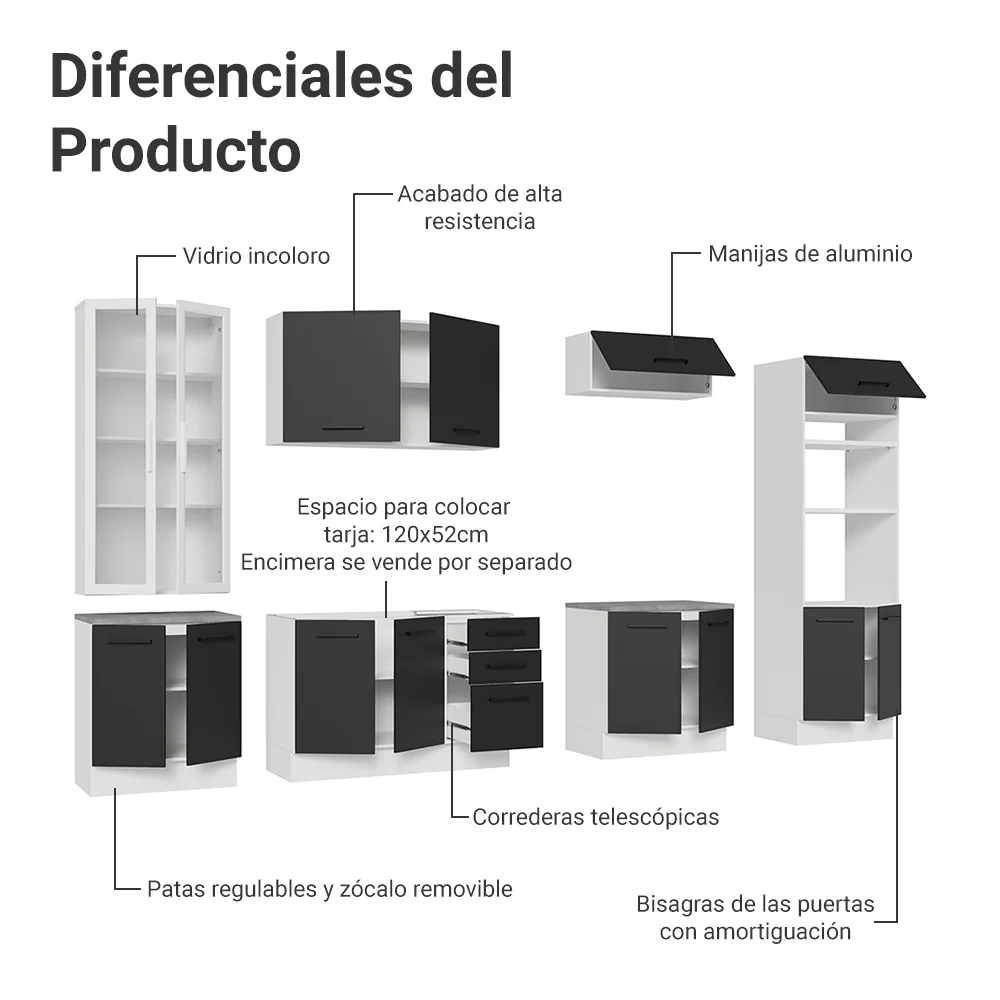 Combo completo de Cocina con Cristalero 340 cm Madesa Agata BN 01 - Image 4