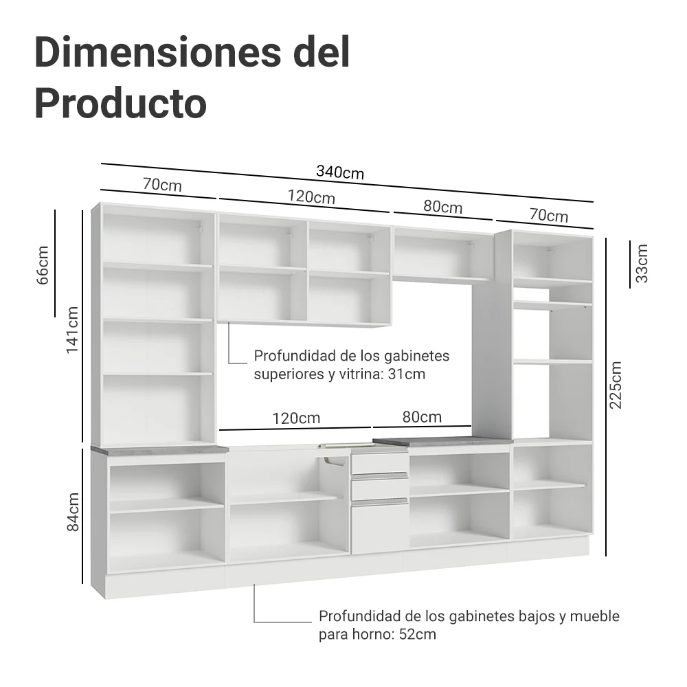 Combo completo de Cocina con Cristalero 340 cm Madesa Glamy BB 01 - Image 2
