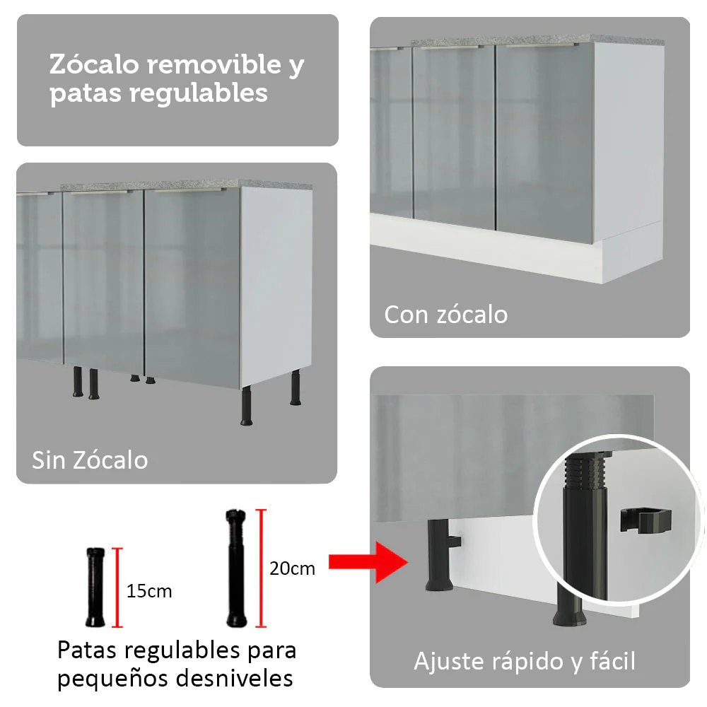 Combo completo de Cocina Esquinera con Cristalero 566 cm Madesa Lux Blanco/Gris 01 - Image 9