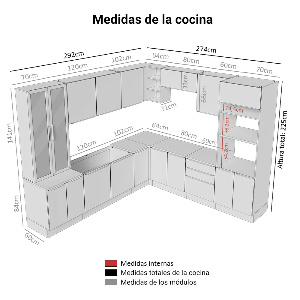 Combo completo de Cocina Esquinera con Cristalero 566 cm Madesa Veludo Lux BB 01 - Image 2