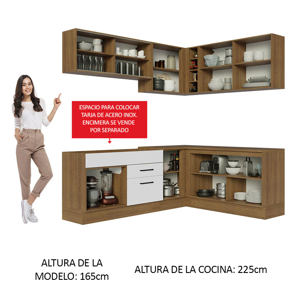 Combo completo de Cocina Esquinera 389cm Agata Madesa 01 Marrón/Blanco - Image 4