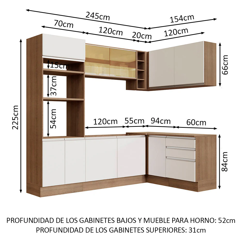 Combo completo de Cocina Esquinera 399cm Glamy Madesa 02 Marrón/Blanco - Image 3