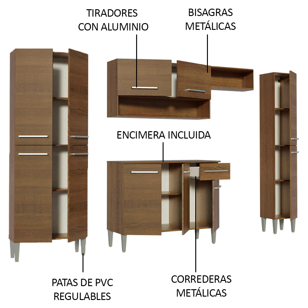 Combo completo de Cocina Emilly Hit 261cm Marrón - Image 4
