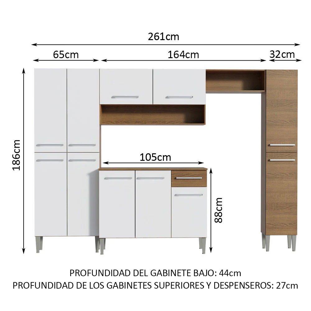 Combo completo de Cocina Emilly Hit 261cm Marrón/Blanco - Image 2