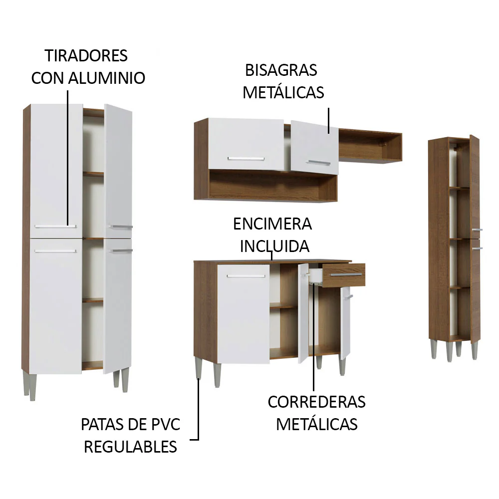 Combo completo de Cocina Emilly Hit 261cm Marrón/Blanco - Image 4