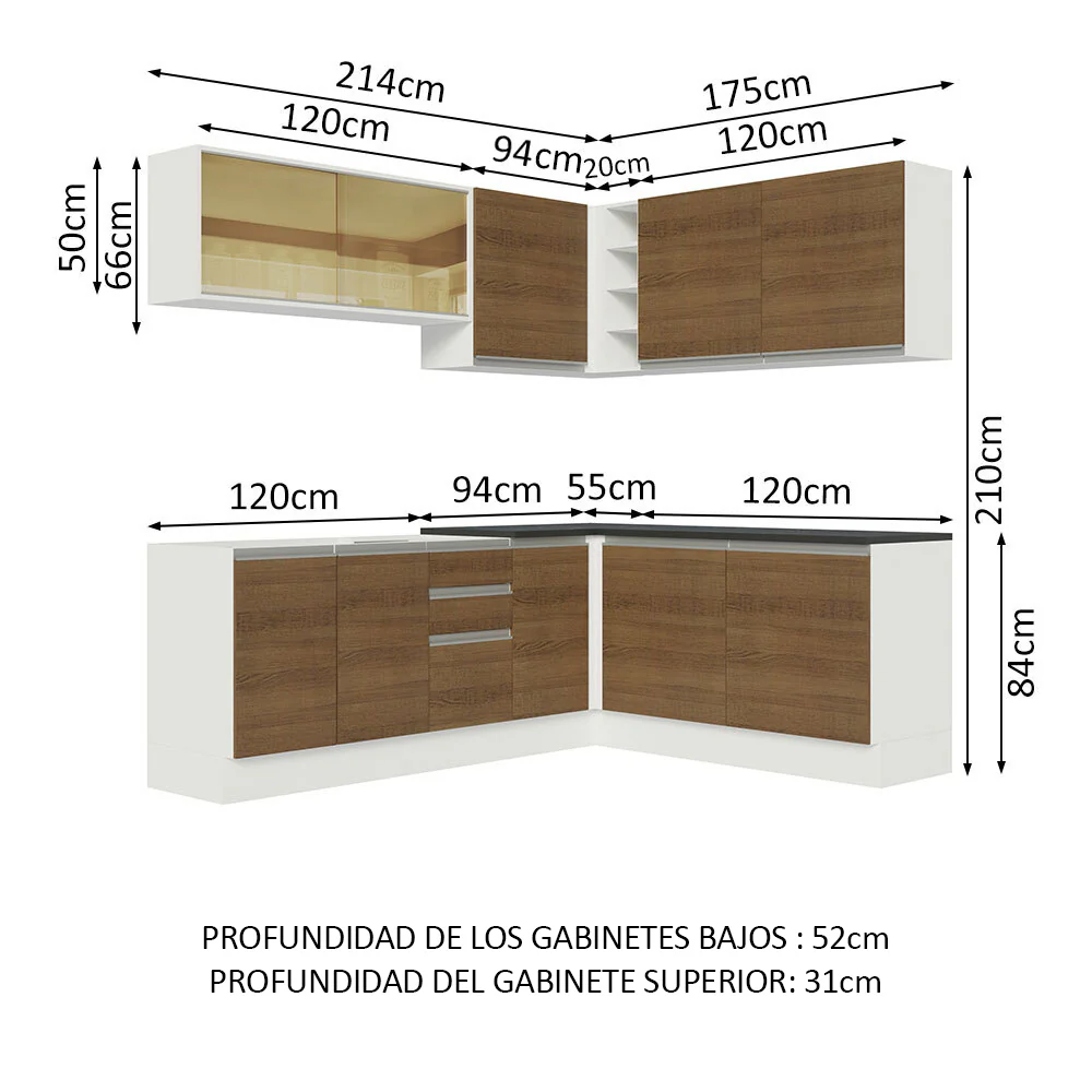 Combo Completo de Cocina Esquinera 100% MDF 389 cm Blanco/Marrón Acordes Madesa 02 - Image 2