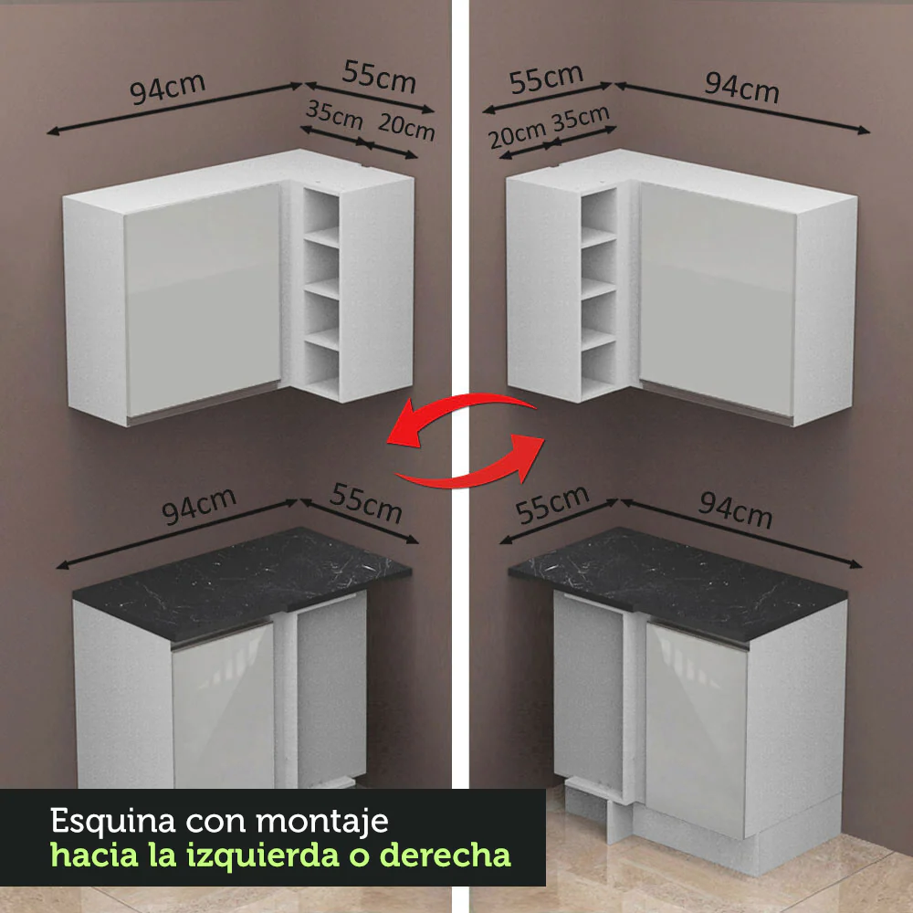 Combo Completo de Cocina Esquinera 100% MDF 409 cm Frentes Blanco Brillante Acordes Madesa 01 - Image 8